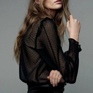 Zara Dotted Romantic Black Shirt - Small